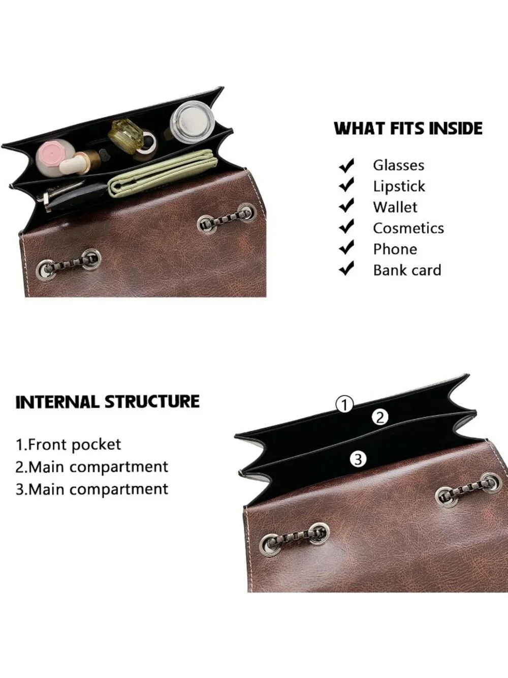 Women's Coffee Quilted Small Pu Leather Shoulder Purse Chain Crossbody Bag
